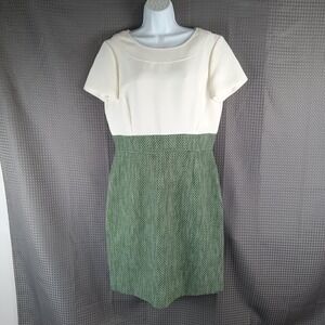 Alex Marie Women's Sheath Dress Size 12 White Top Green Knit Skirt Short Sleeve
